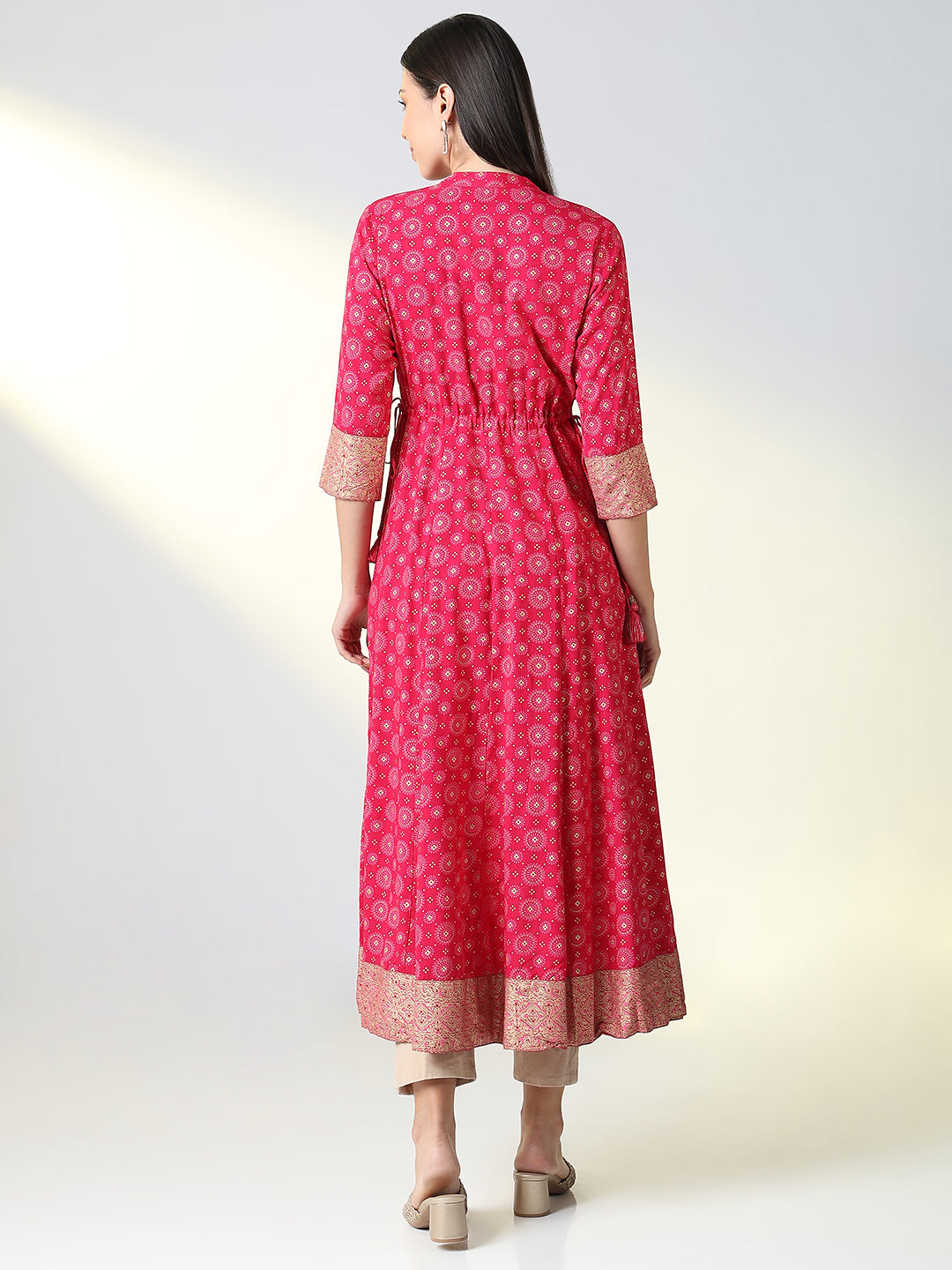Women's Pink Ethnic Motifs A Line Kurta