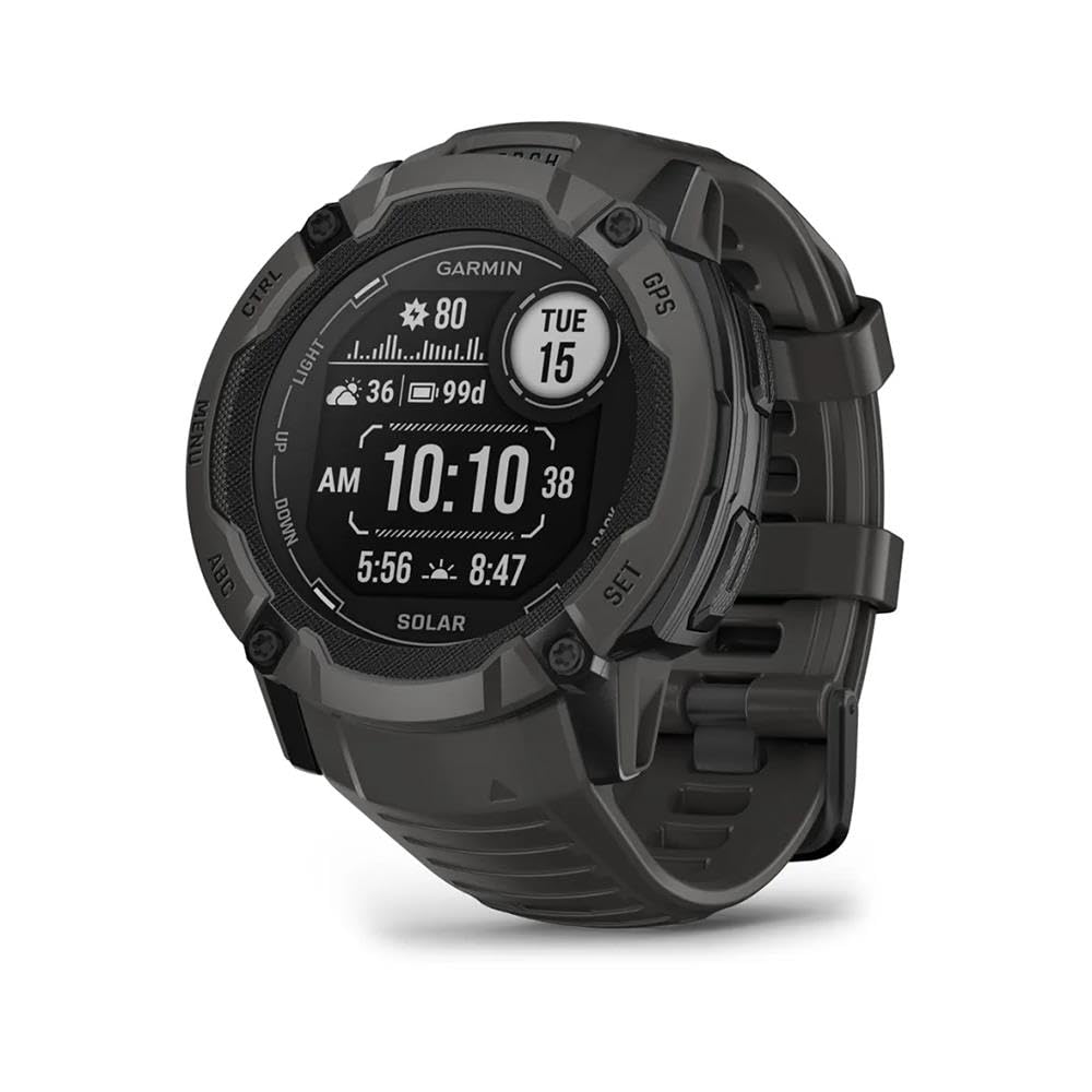 Garmin Instinct 2X Solar, Large Rugged GPS Smartwatch, Built-in Sports Apps and Health Monitoring, Solar Charging and Ultratough Design Features, Graphite