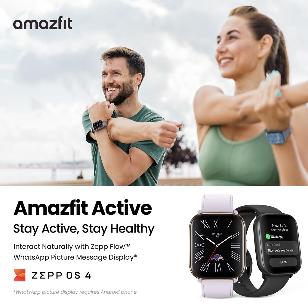 Amazfit Active Smart Watch with AI Fitness Exercise Coach, GPS, Bluetooth Calling & Music, 14 Day Battery, 1.75" AMOLED Display & Alexa-Enabled, Fitness Watch for Android & iPhone (Midnight Black)
