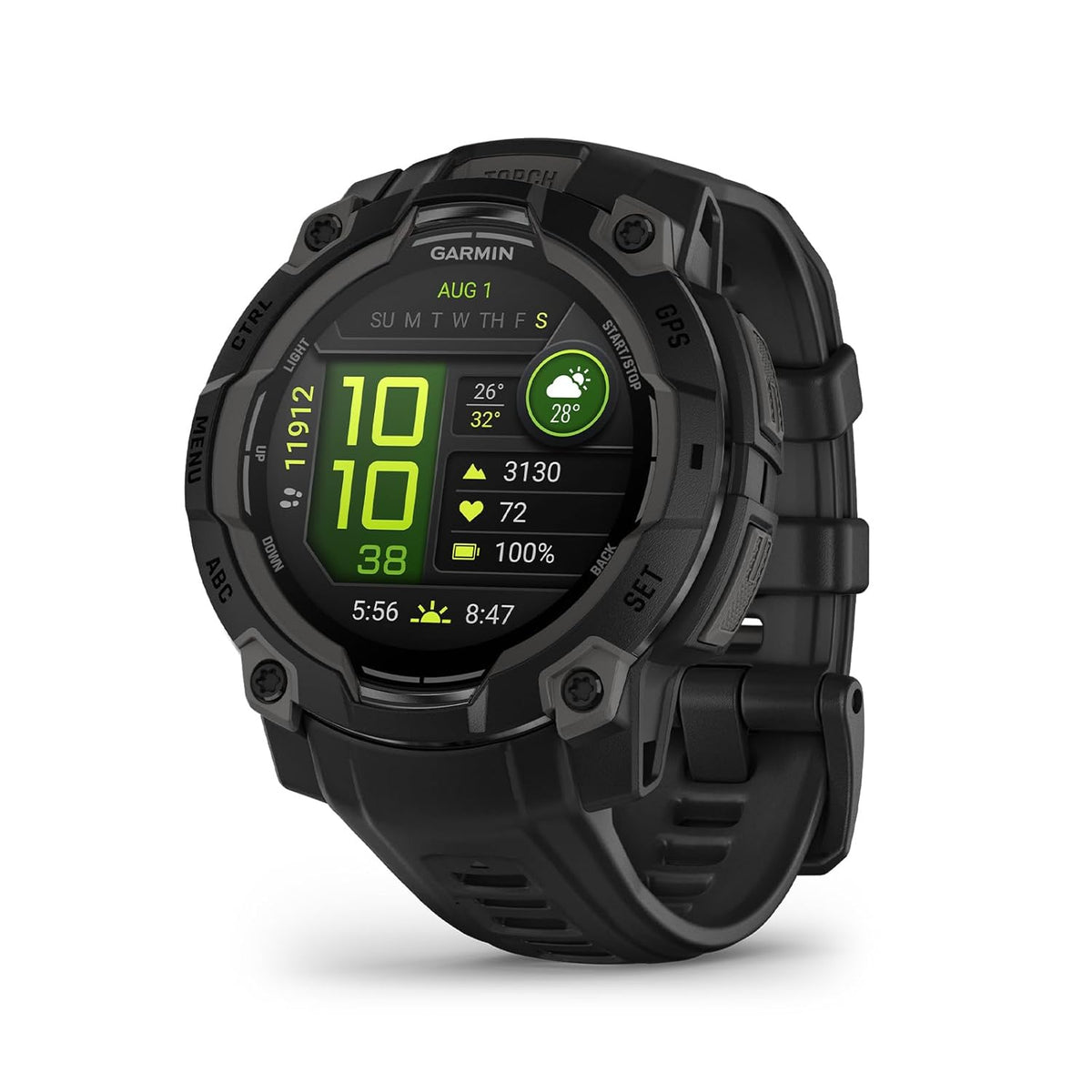 Garmin Instinct® 3, AMOLED Display, Rugged Outdoor GPS Smartwatch, Metal-Reinforced Bezel, Built-in Flashlight, Up to 18 Days of Battery Life, Black