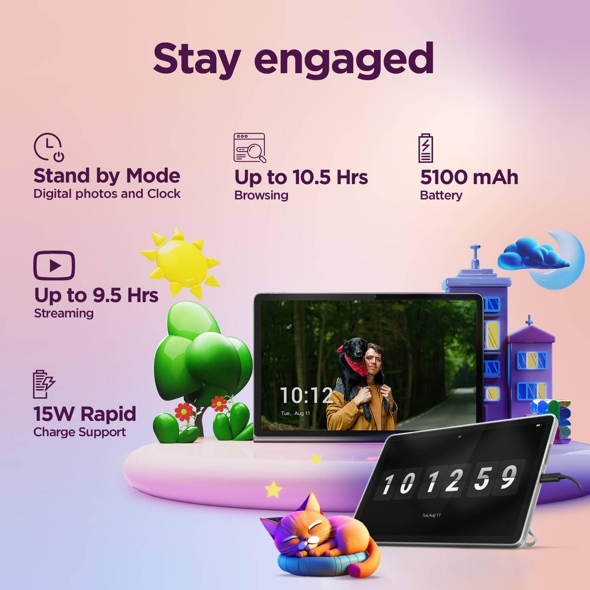 Lenovo Tab | 10.1" Display | Wi-Fi Only | 4 GB RAM + 64 GB ROM (Expandable up to 1 TB) | Metal Body | Dual Speakers with Dolby Atmos | Android 14 | Color: Luna Grey