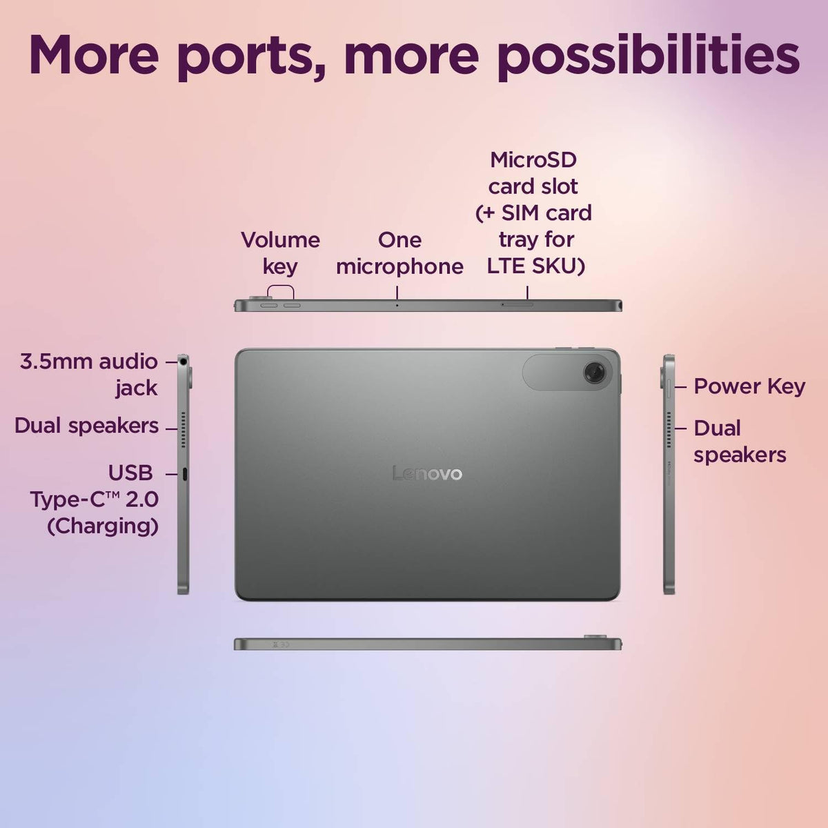Lenovo Tab | 10.1" Display | Wi-Fi Only | 4 GB RAM + 64 GB ROM (Expandable up to 1 TB) | Metal Body | Dual Speakers with Dolby Atmos | Android 14 | Color: Luna Grey