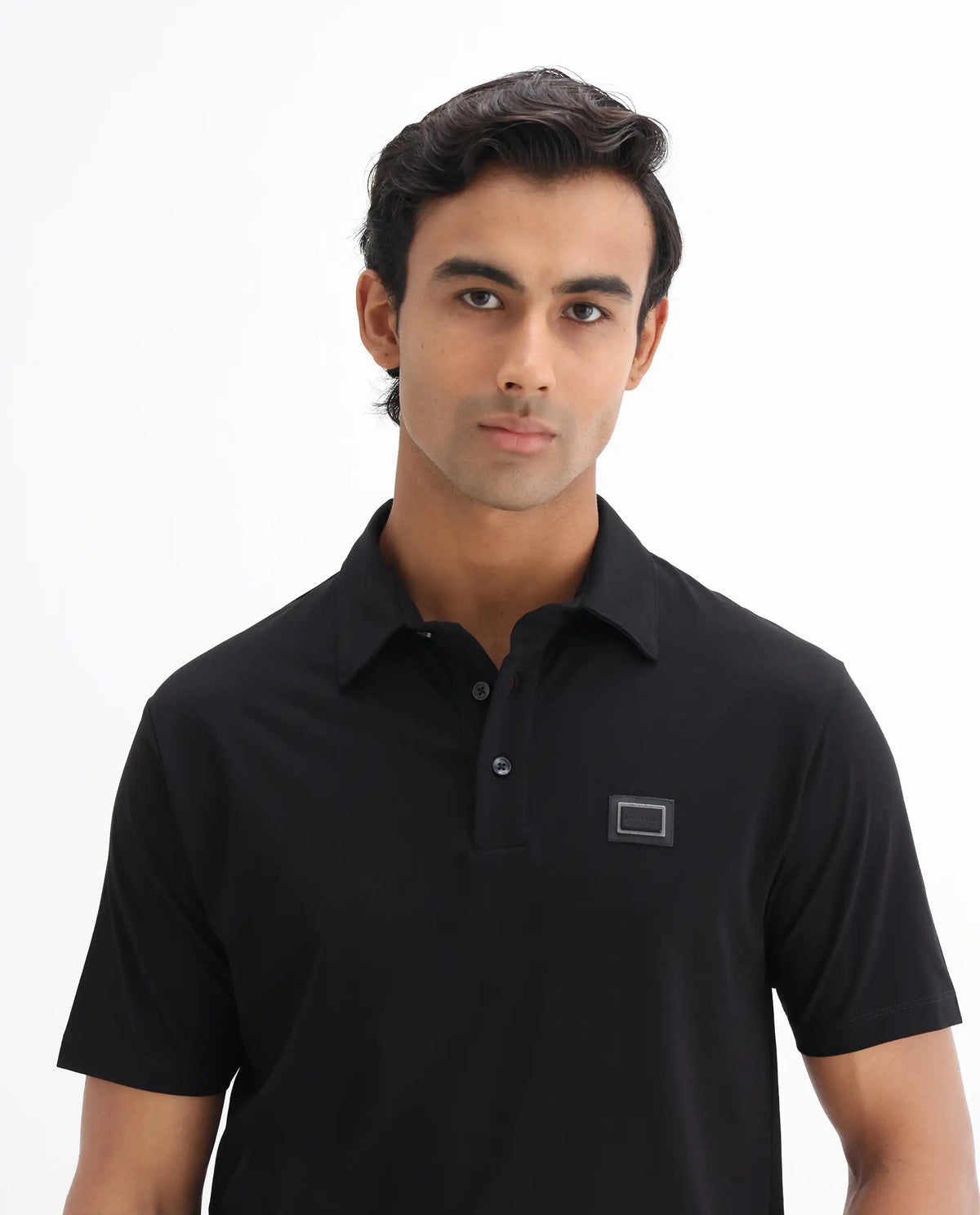 Rare Rabbit Men's Badger-25 Black Cotton Blend Plain Regular Fit Half Sleeve Polo
