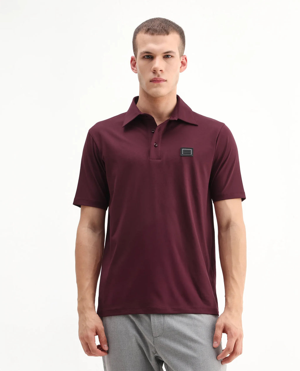 Rare Rabbit Men's Badger-25 Dark Brown Cotton Blend Plain Regular Fit Half Sleeve Polo