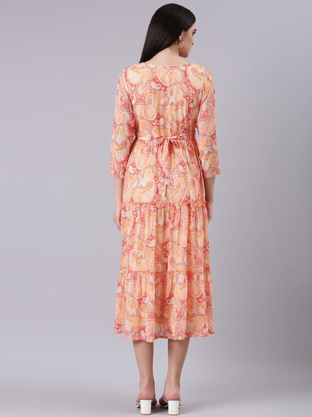 Women's V-Neck Embellished Peach Kurta