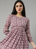 Women's Mauve Floral Printed Fit & Flare Dress