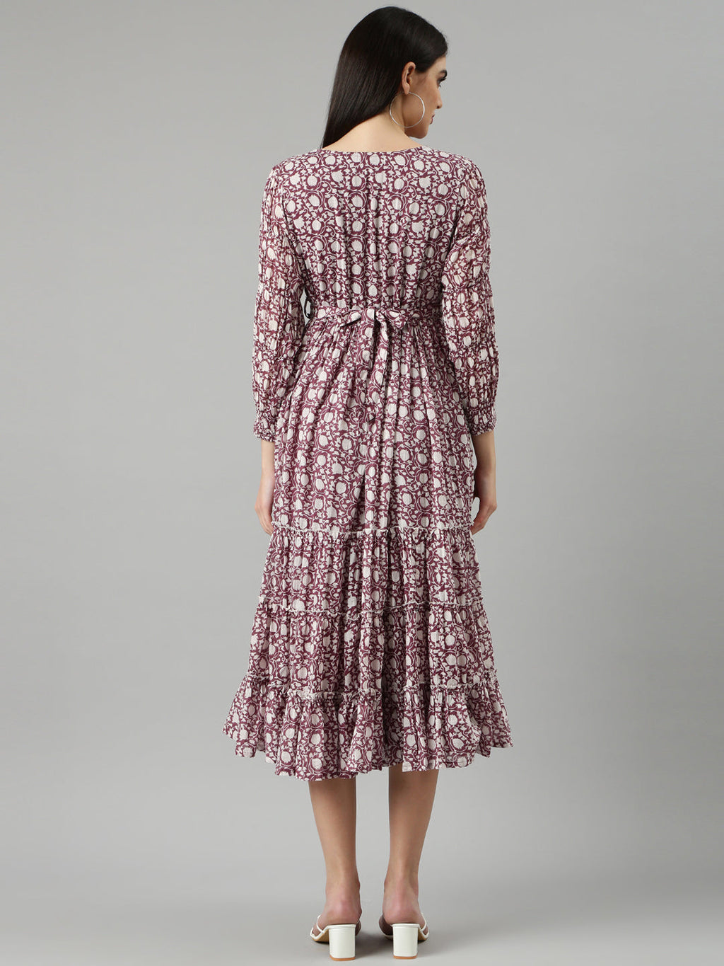 Women's Mauve Floral Printed Fit & Flare Dress