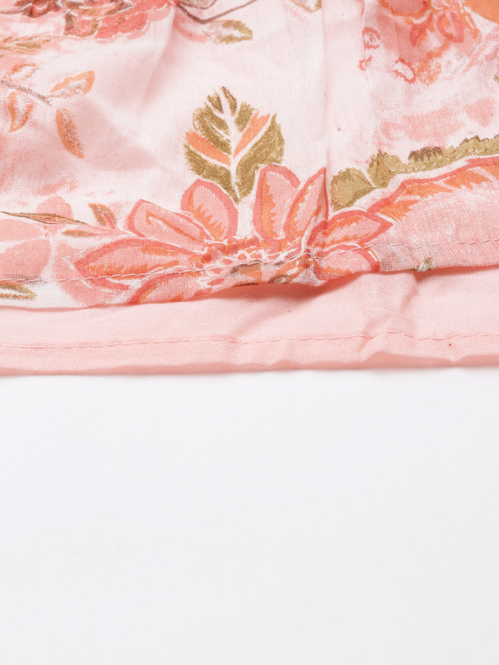 Women's Peach Floral Printed Belted Detail Anarkali Kurta