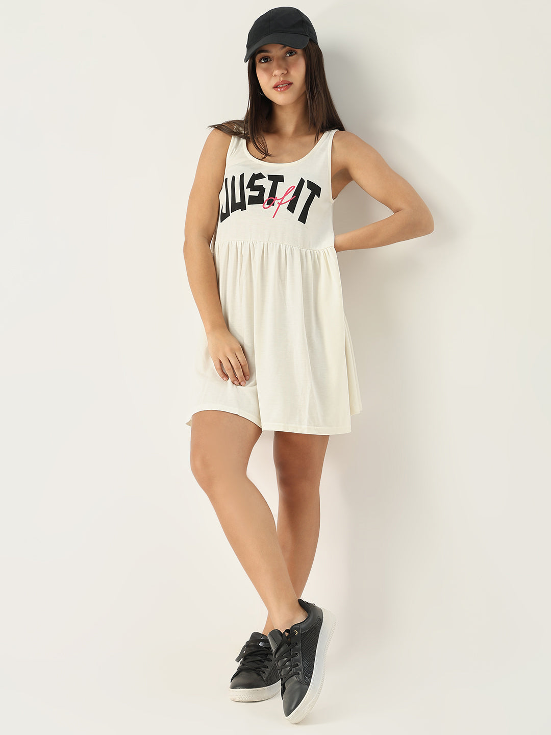 Women's Solid Off White Fit and Flare Dress