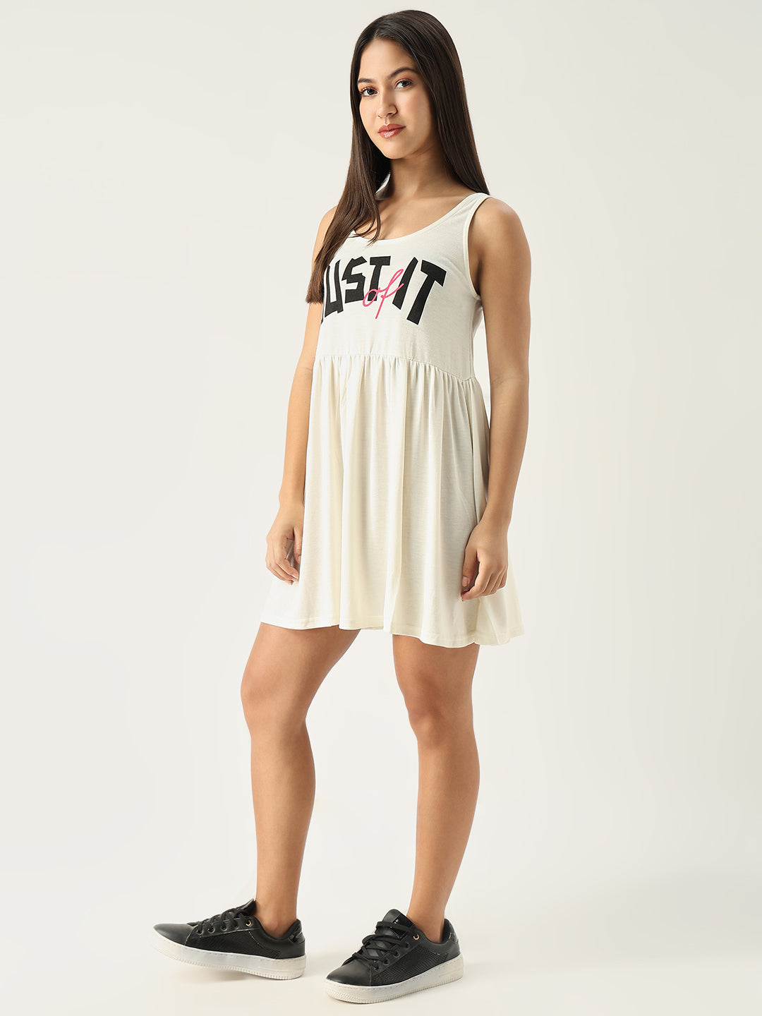 Women's Solid Off White Fit and Flare Dress