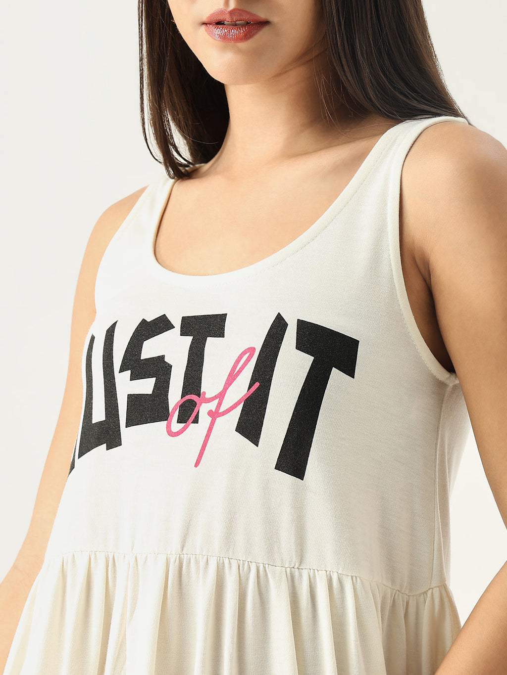 Women's Solid Off White Fit and Flare Dress