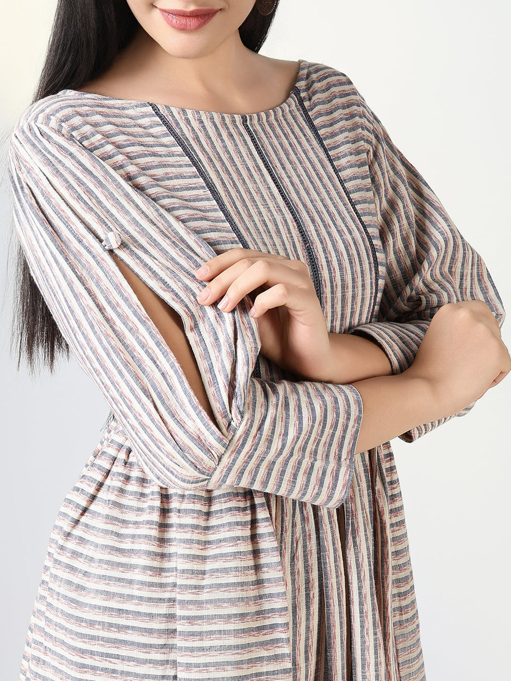 Women's Grey Striped Anarkali Kurta