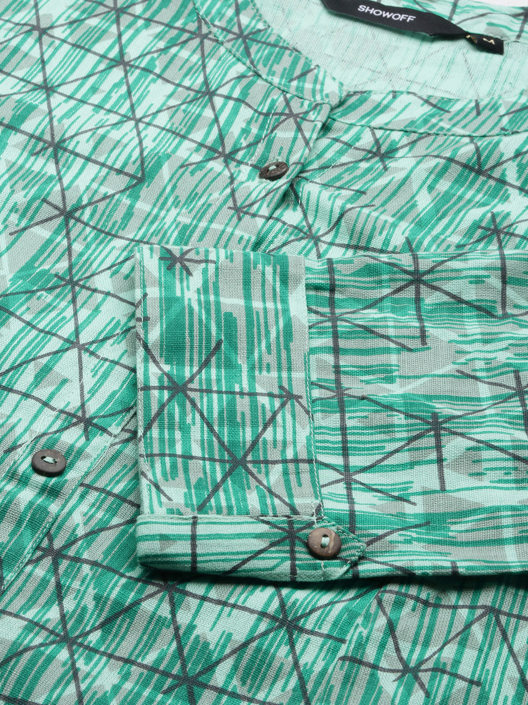 Women's Turquoise Blue Geometric A Line Kurta