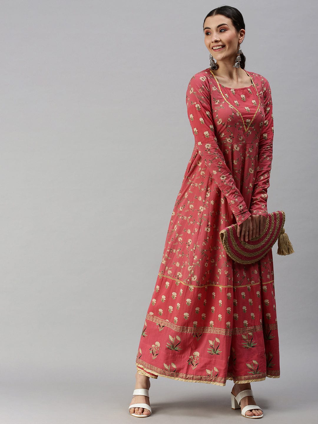 Women's Printed Pink Anarkali Kurta