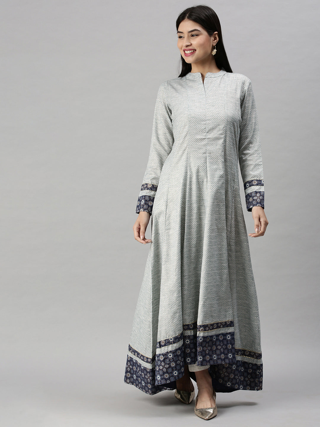 Women's Blue Printed Anarkali Kurta