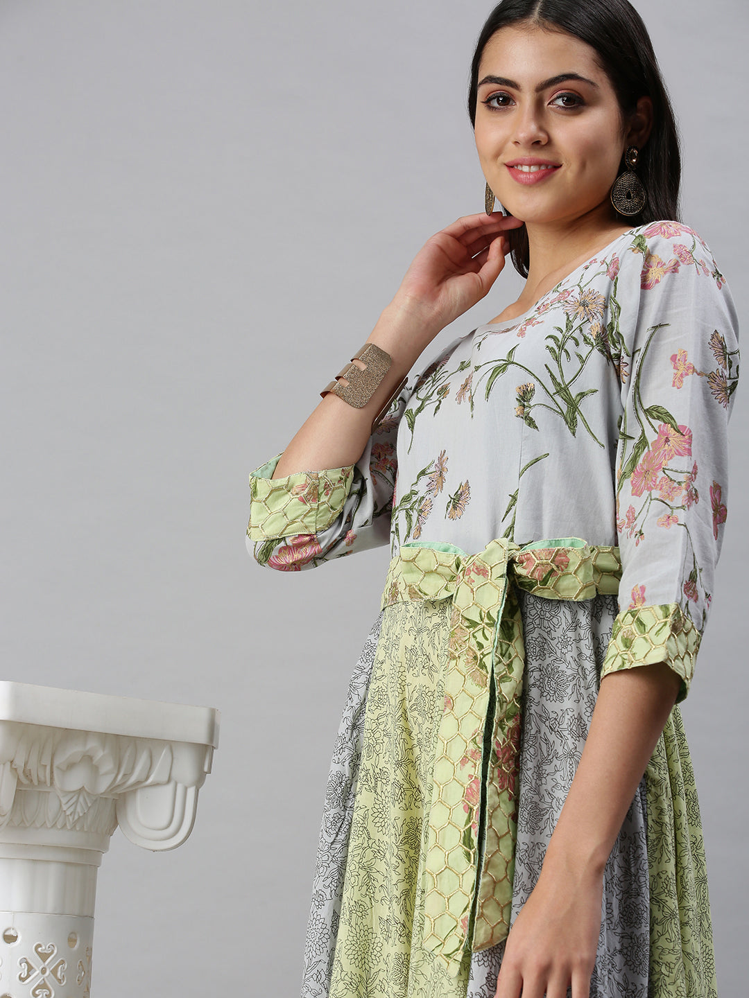 Women's Blue Floral Printed Anarkali Kurta