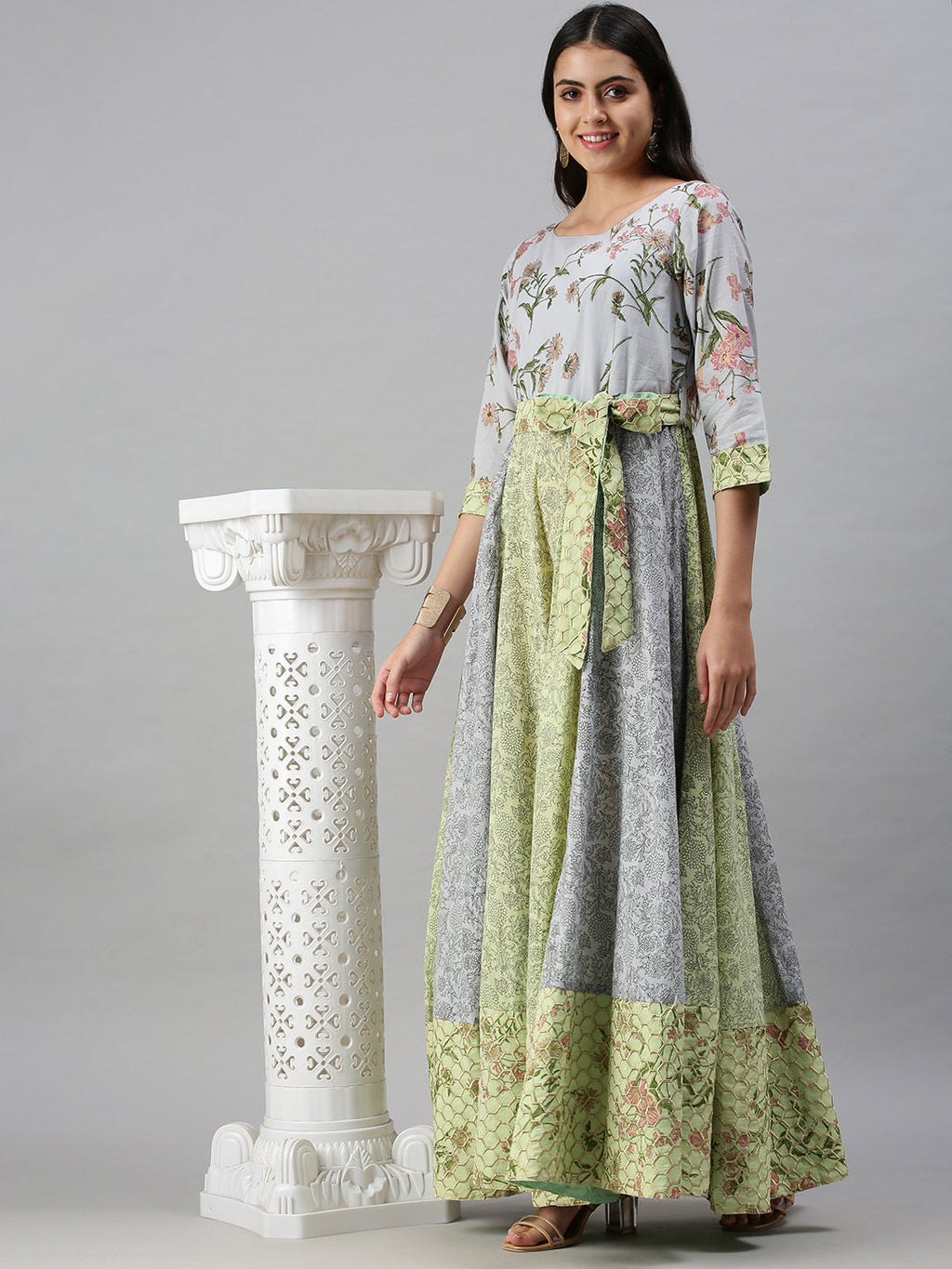 Women's Blue Floral Printed Anarkali Kurta