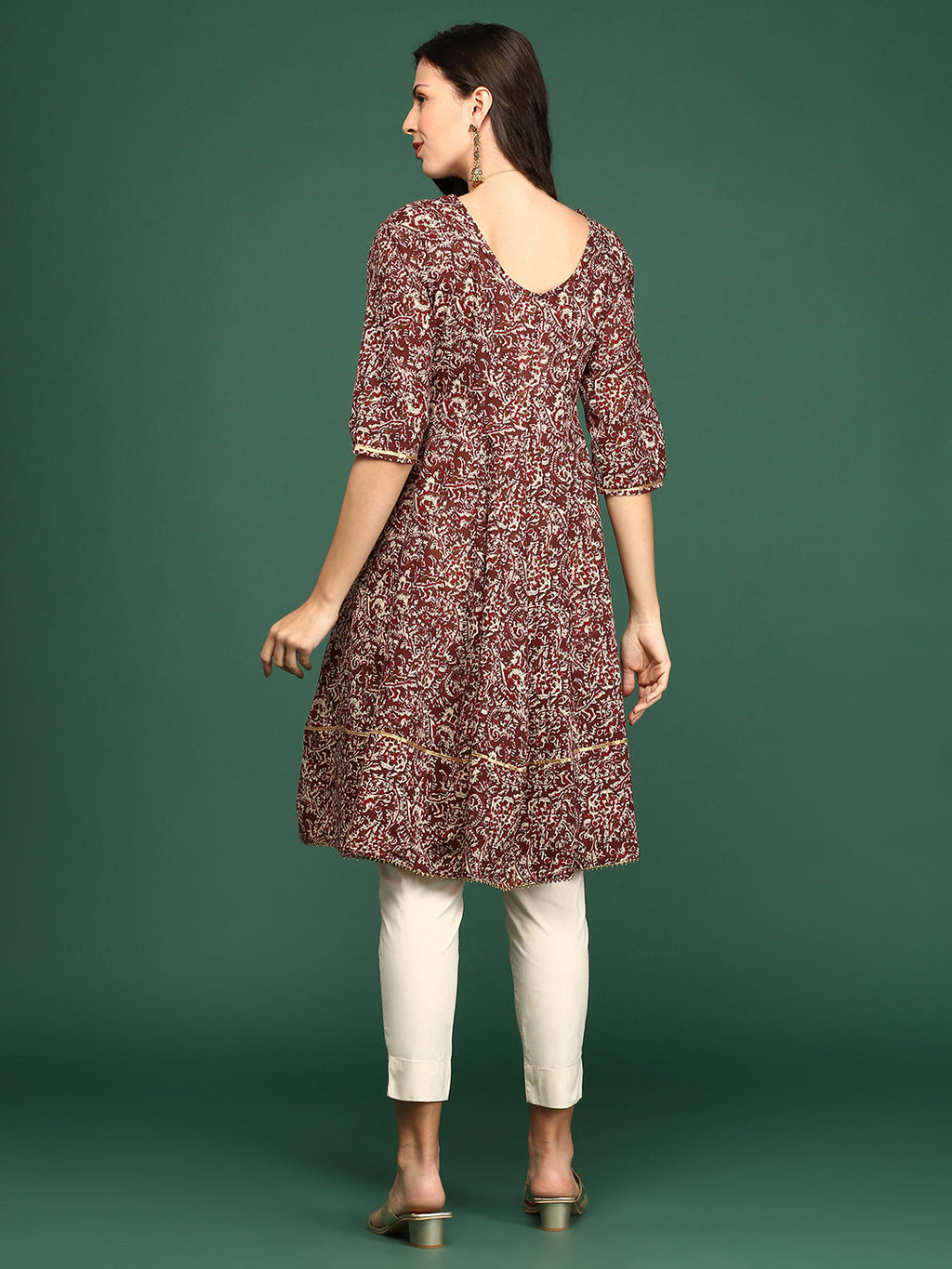 Women's Maroon Ethnic Printed A-Line Kurta