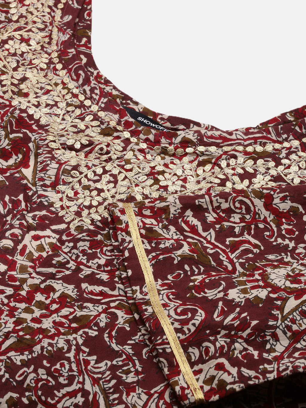 Women's Maroon Ethnic Printed A-Line Kurta