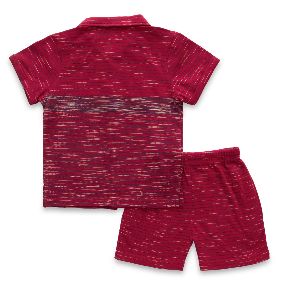 Cherry Red Multi Stripes Boys Shirt & Shorts Set