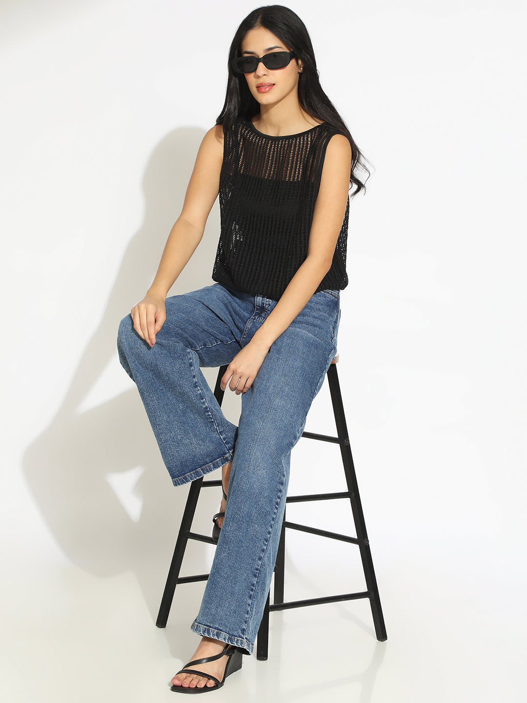 Women's Black Crochet Top with Attached Inner