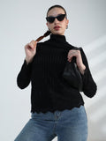 Women's Black Lace High Neck Top