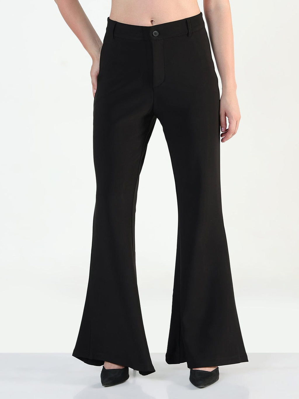 Women's Black Relaxed Fit Flared Trousers