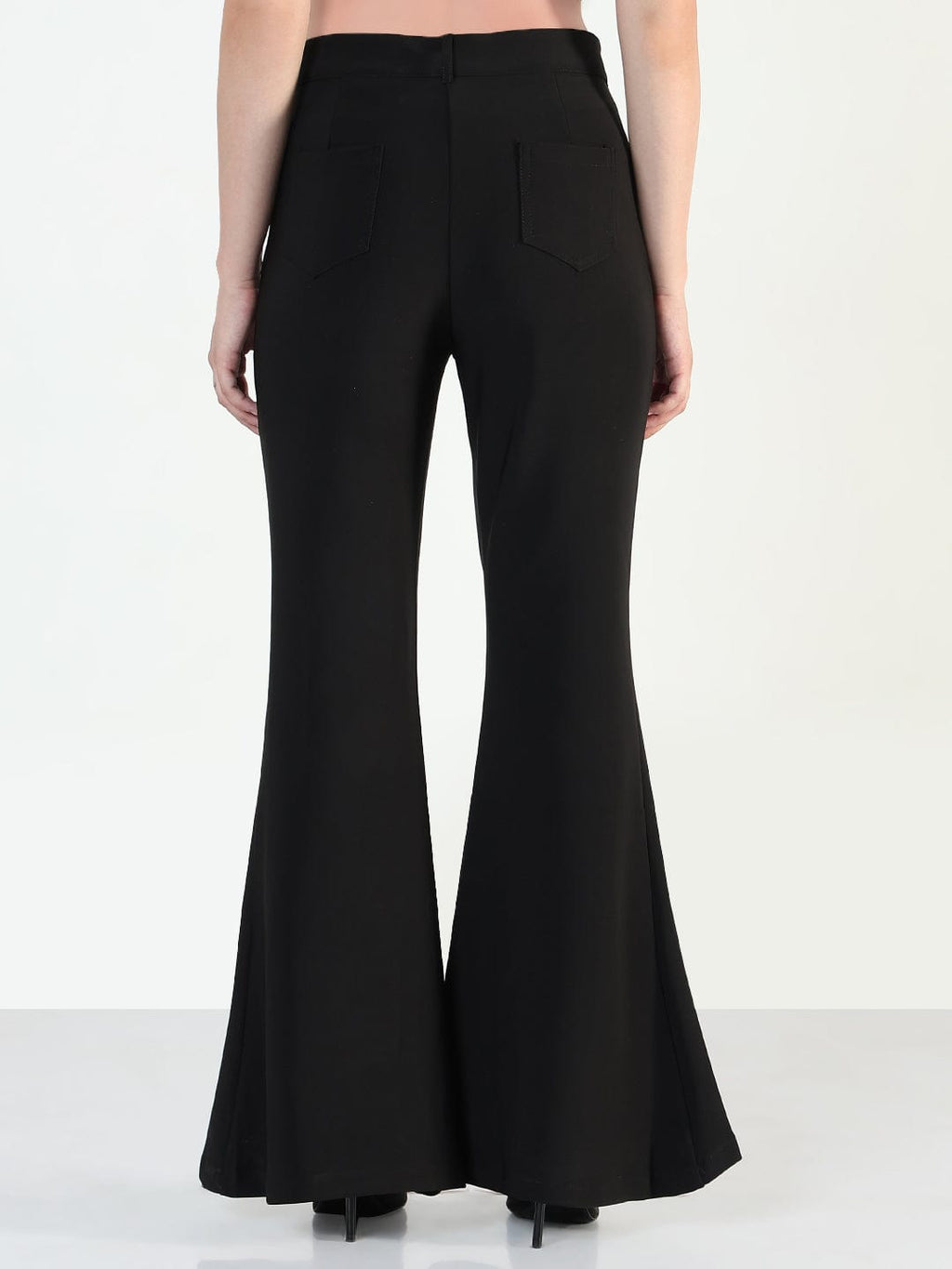 Women's Black Relaxed Fit Flared Trousers