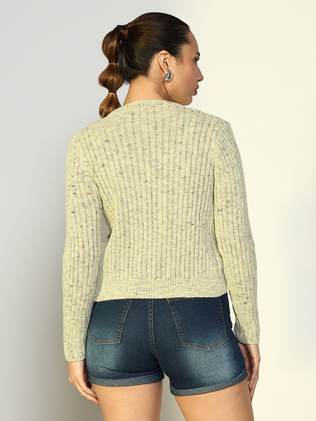 Women's Ribbed Green Crop Top with Shrug