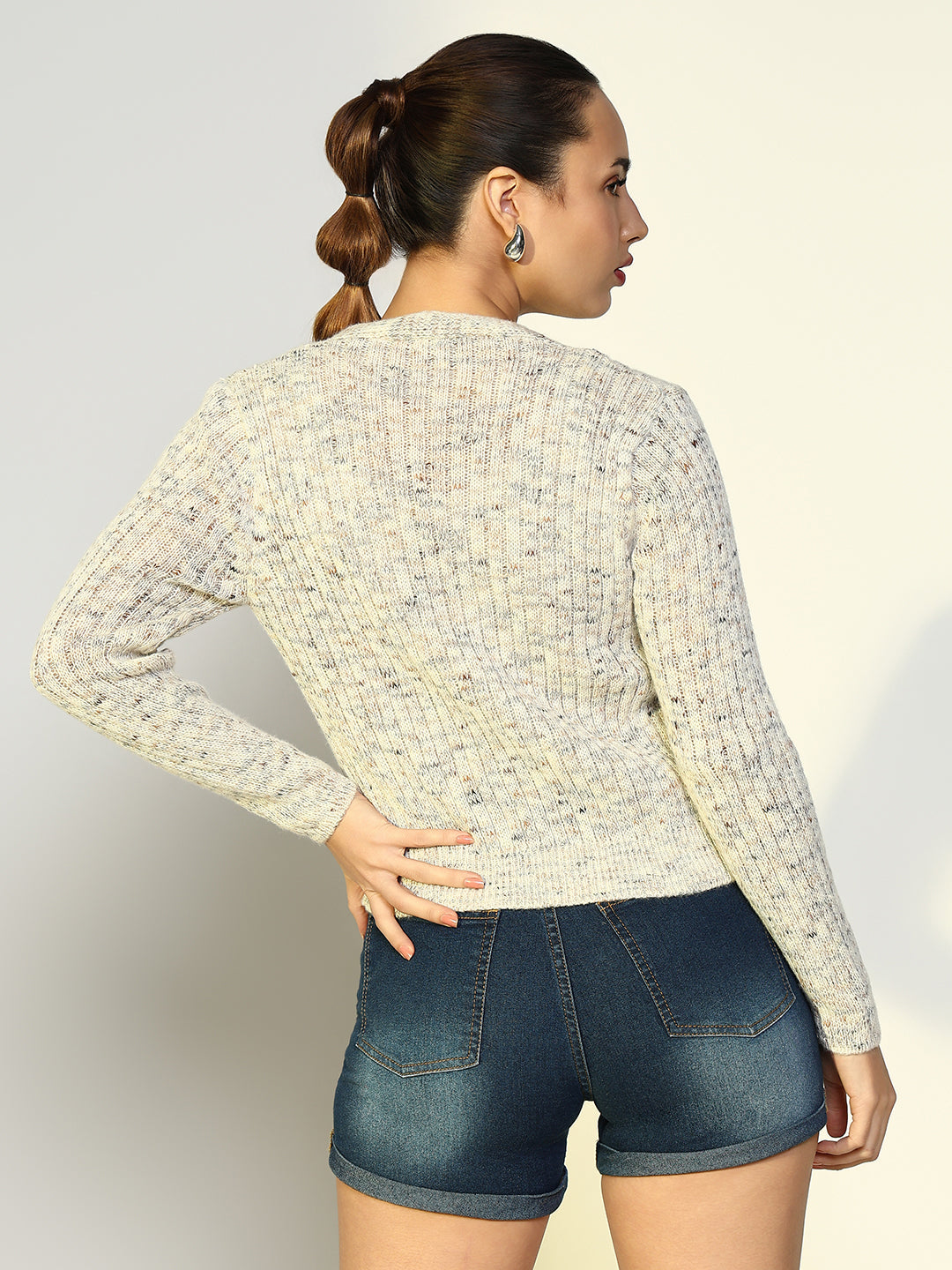 Women's Ribbed Grey Crop Top with Shrug