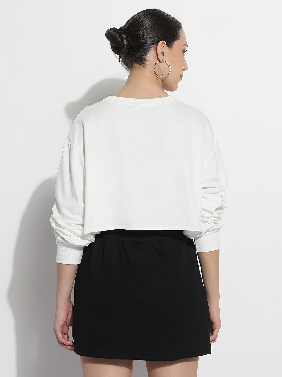 Women's Typography White Crew Neck Crop Top