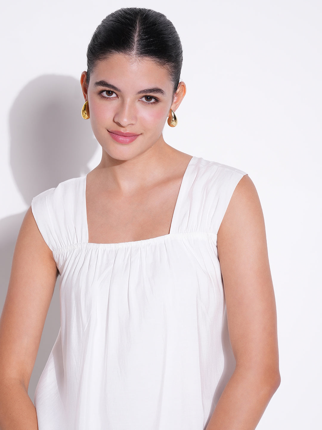 Women's White Cotton Square Neck Top