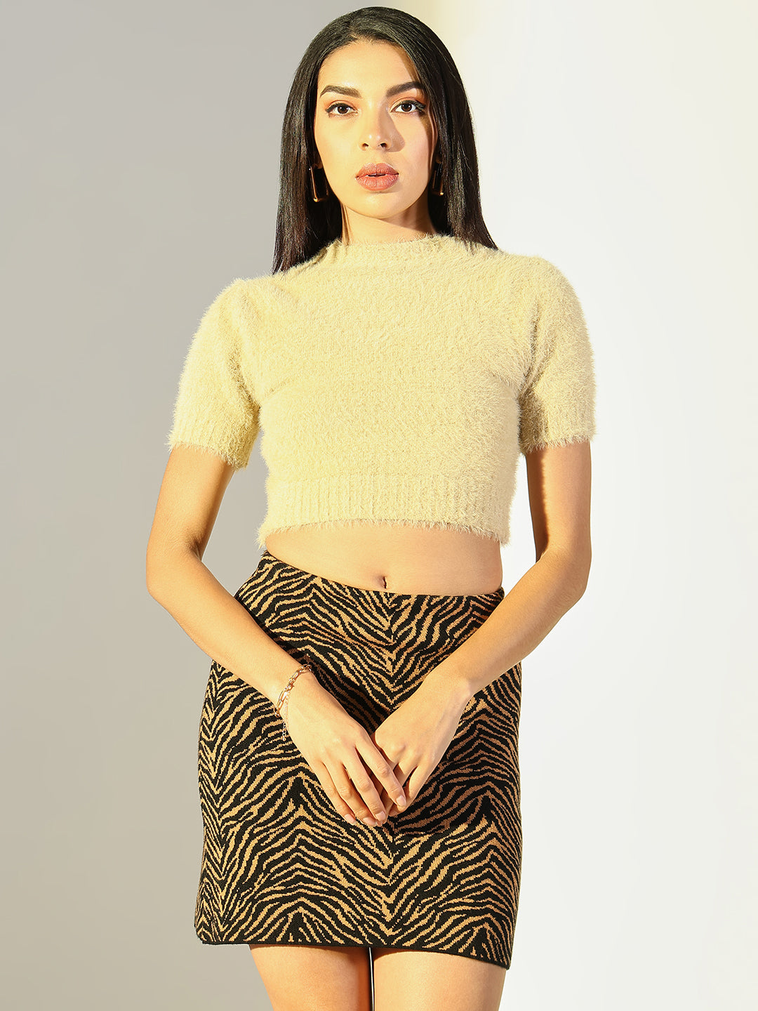 Women's Beige Fringed Fitted Top
