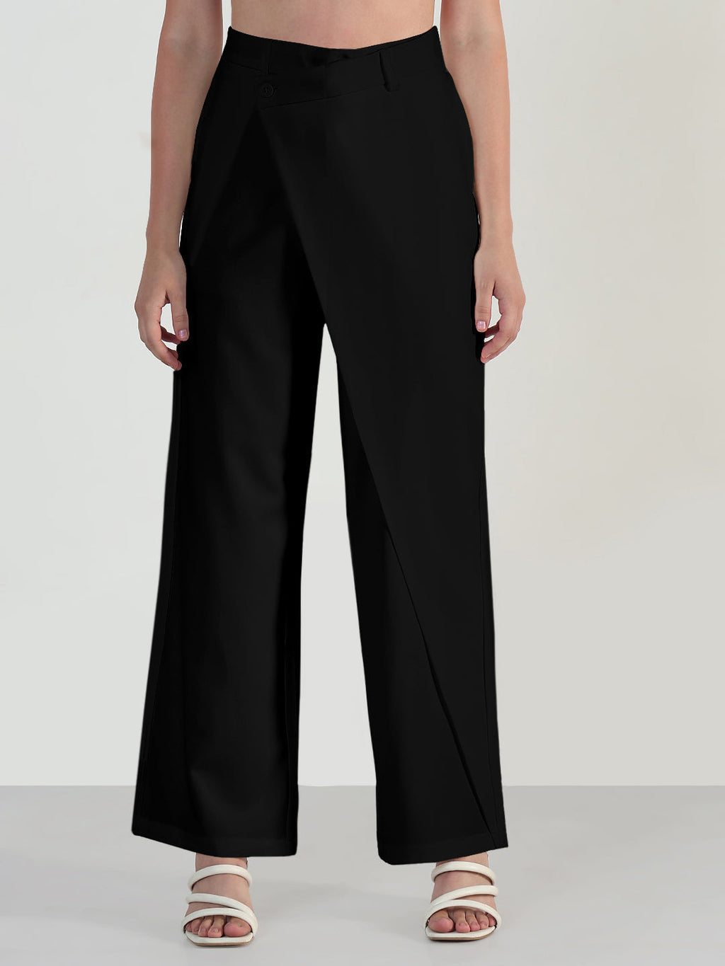 Women's Black Wide Leg Trousers with Wrap around