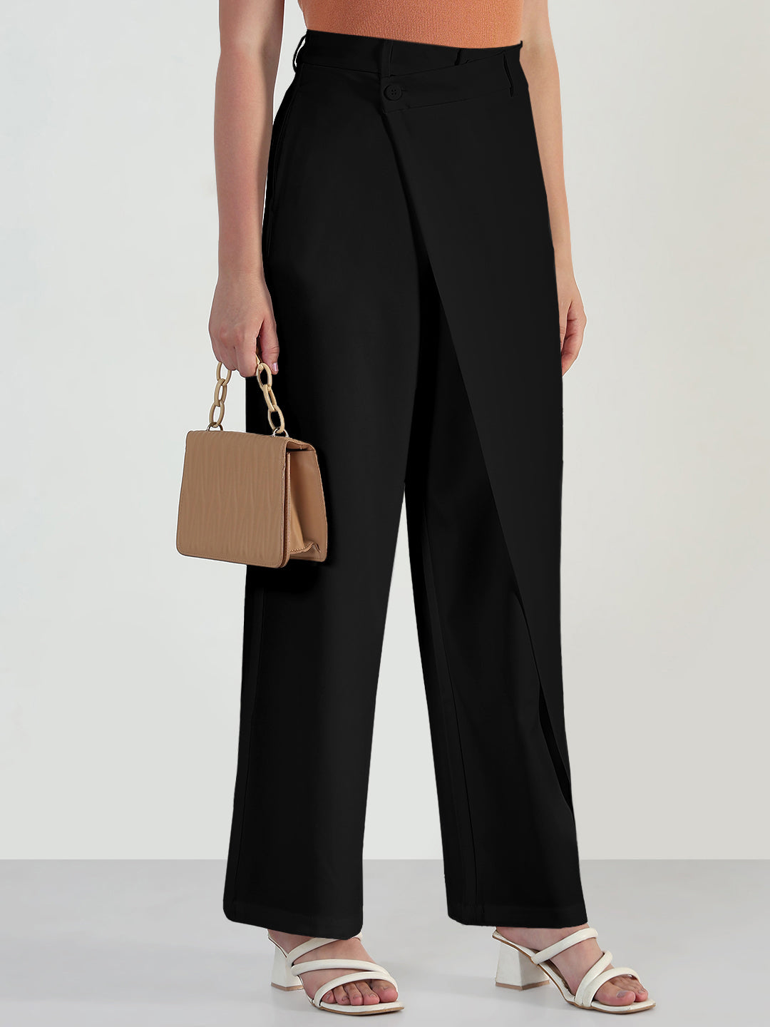 Women's Black Wide Leg Trousers with Wrap around