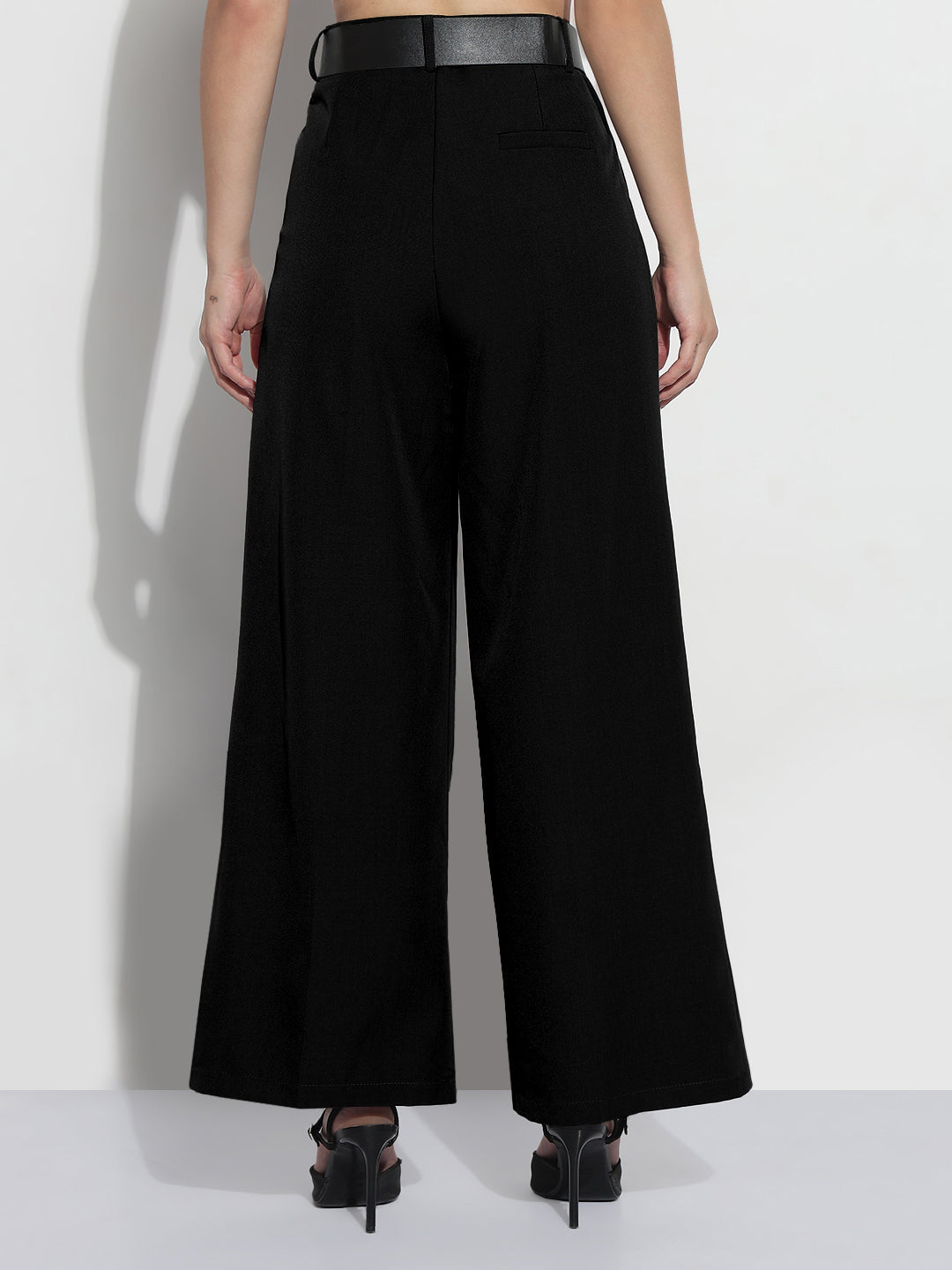 Women's Black Formal High Rise Wide Leg Korean Pants