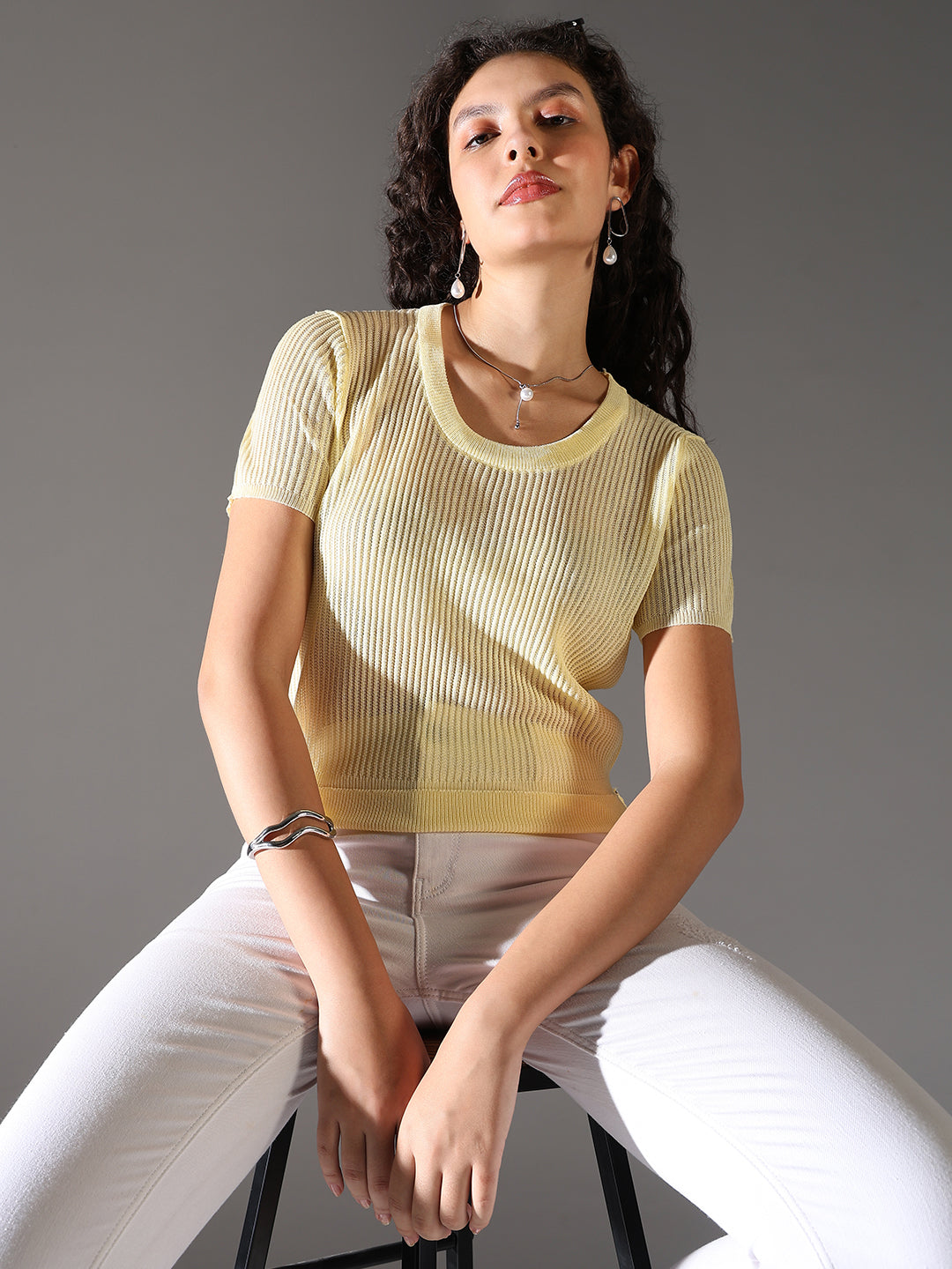 Women's Yellow Round Neck Top