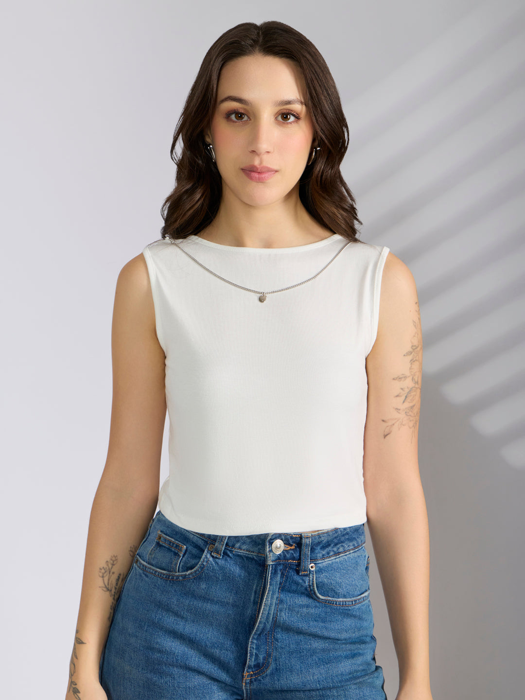 Women's Checked Pink Shirt Style Top with Chain