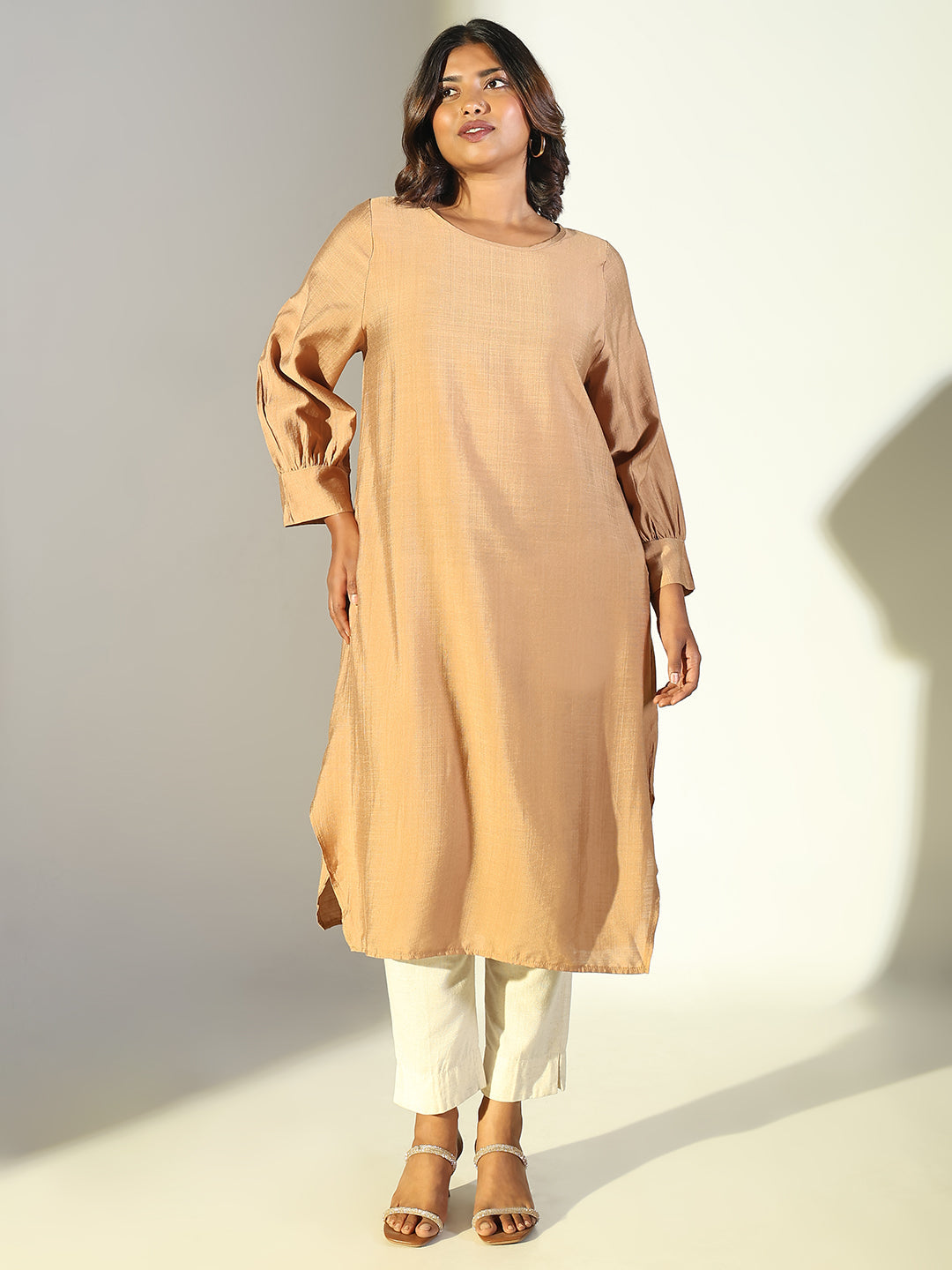 Women's Beige Solid Straight Kurta