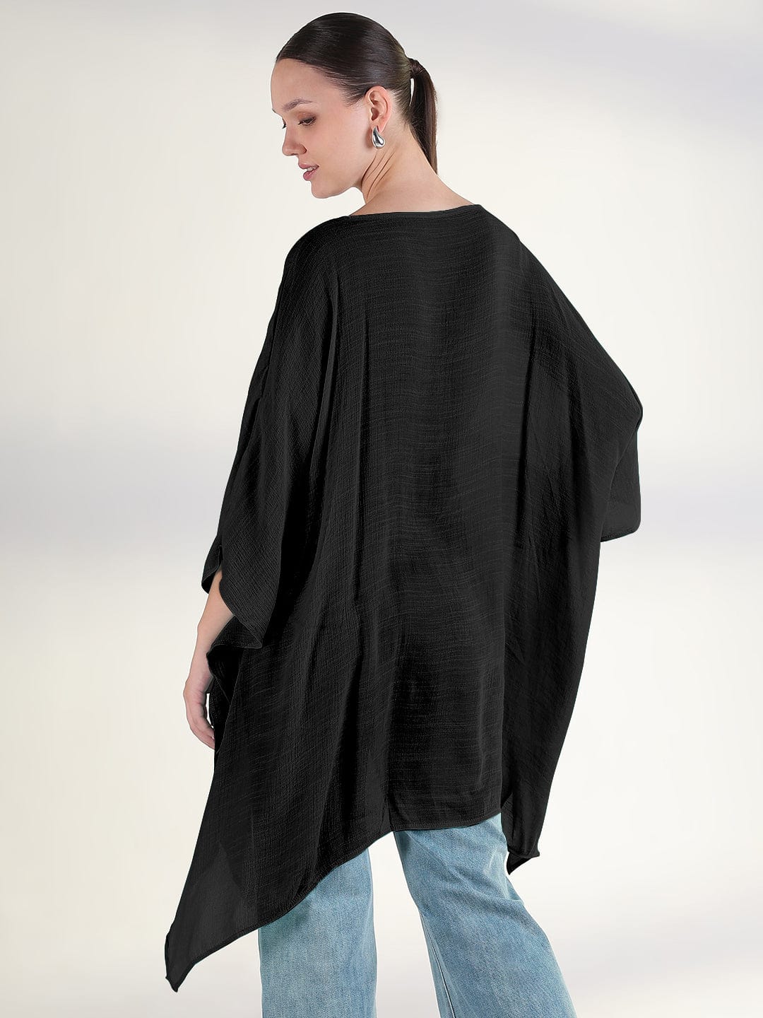 Women's Black Boat Neck Longline Top