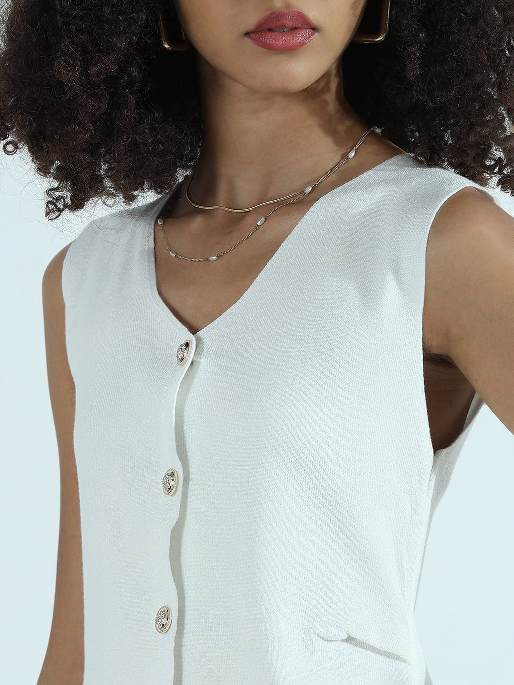 Women's White Vest Top with Gold Buttons