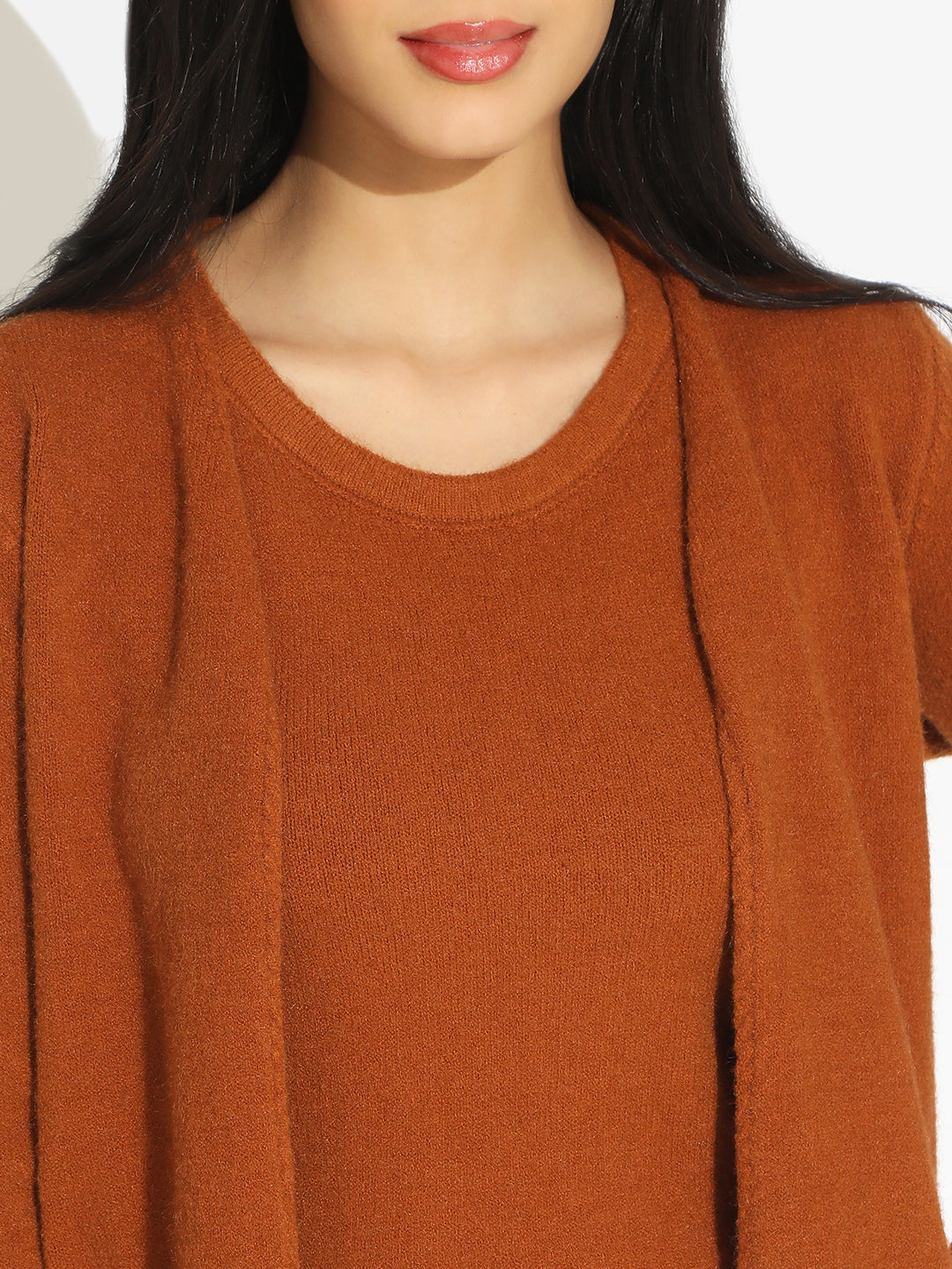 Women's Knitted Brown Sleeveless Top with Shrug
