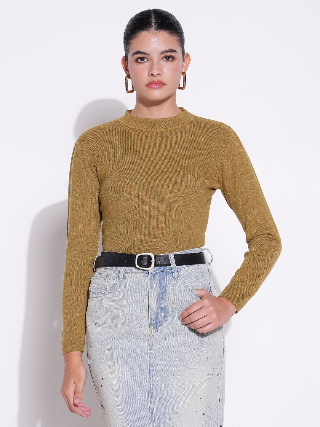 Women's Olive Round Neck Crop Top