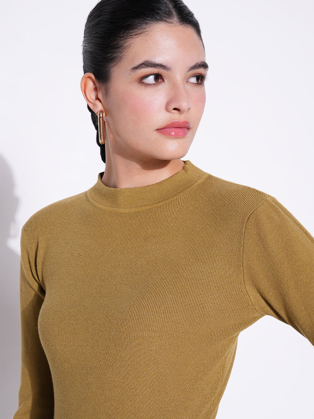 Women's Olive Round Neck Crop Top