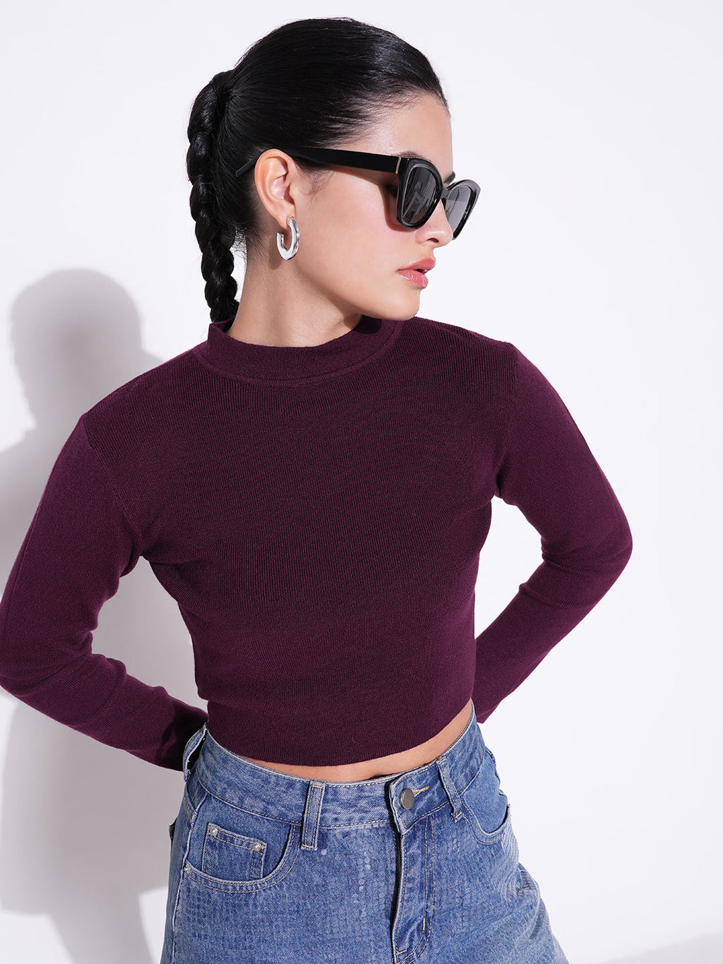 Women's Purple Round Neck Crop Top
