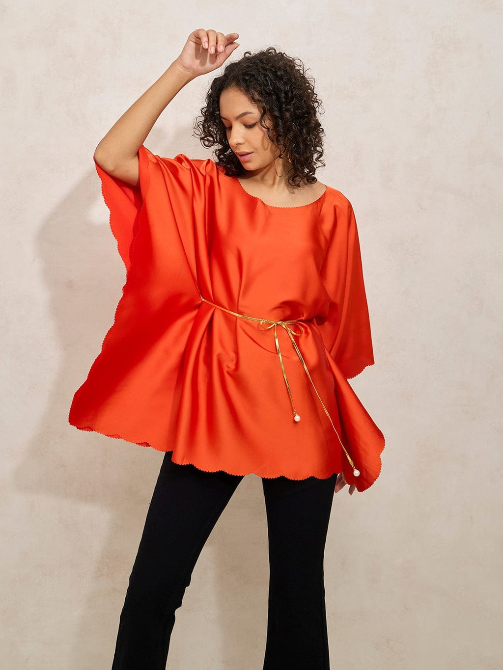 Women's Red Kaftan Top with Waist Tie-Up