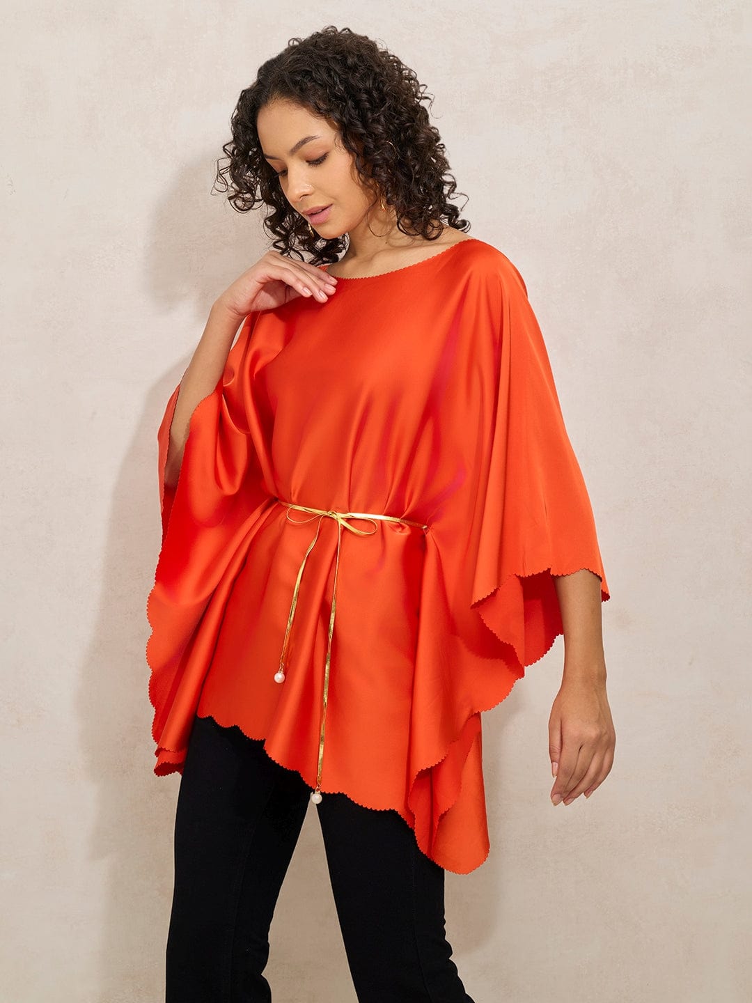 Women's Red Kaftan Top with Waist Tie-Up
