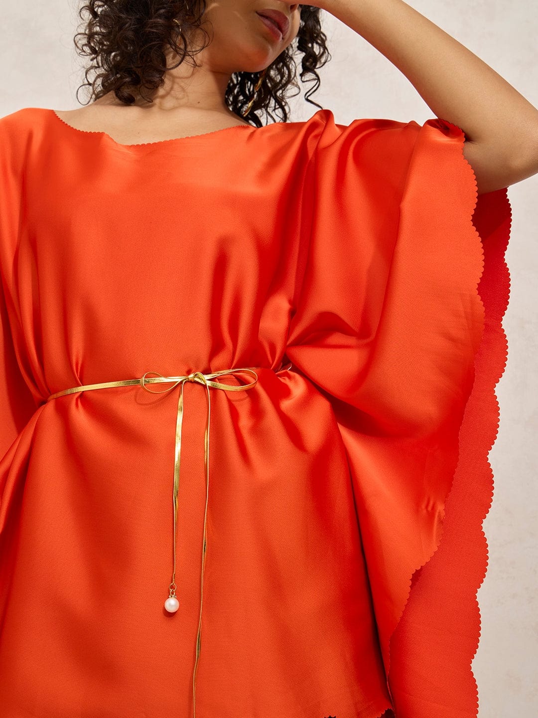 Women's Red Kaftan Top with Waist Tie-Up