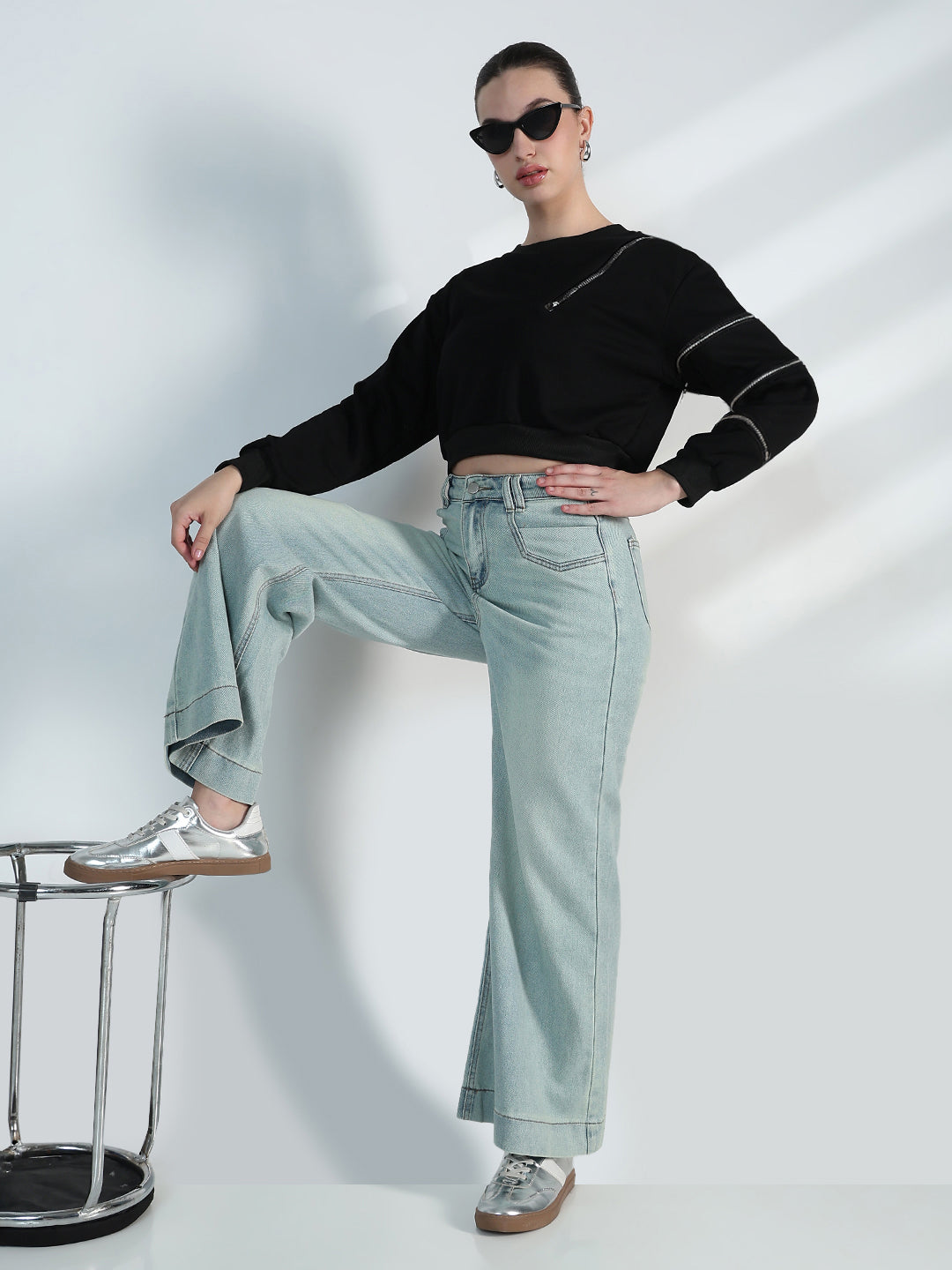 Women's Black Top with Zipper Detail