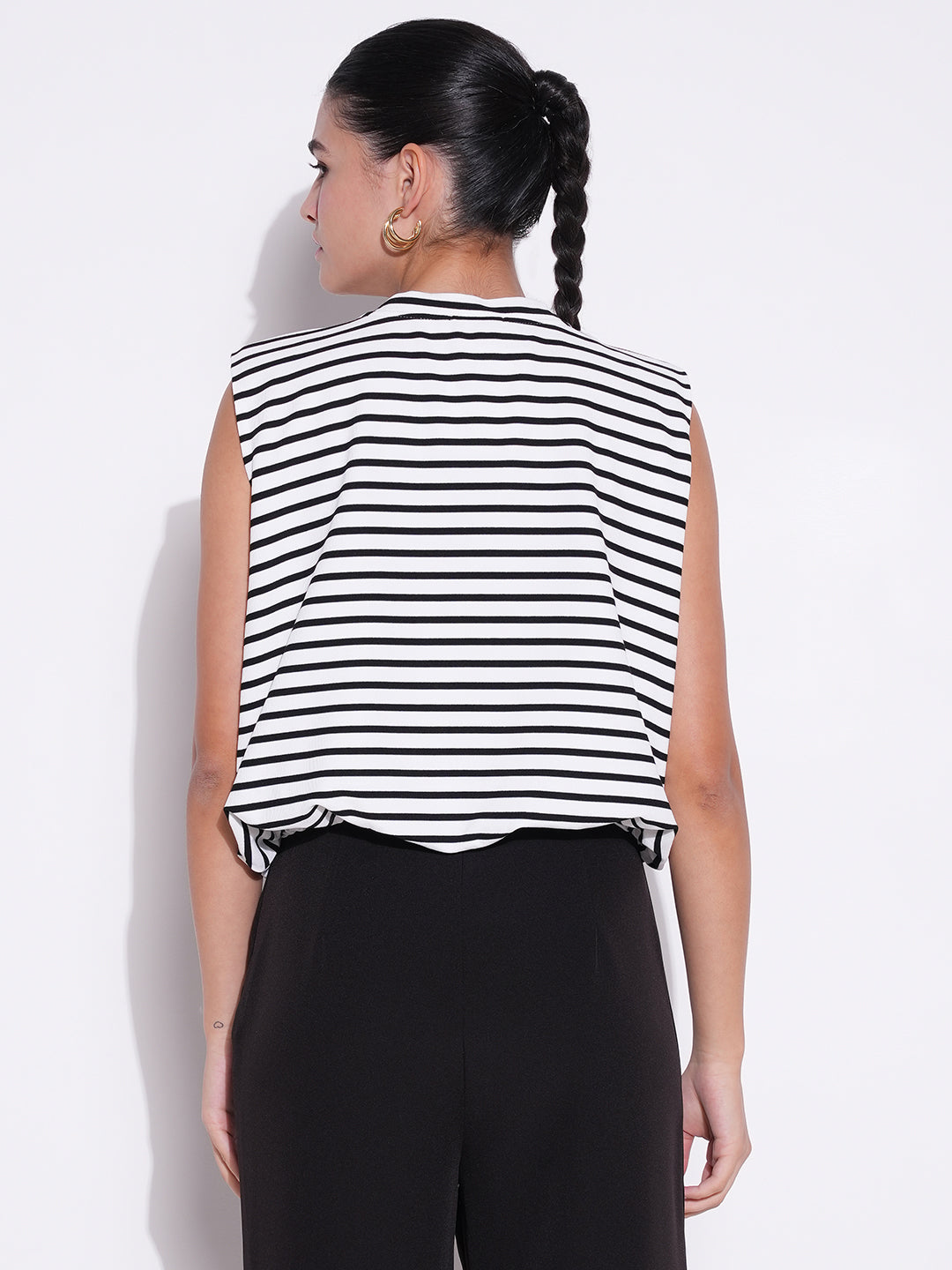 Women's White Striped Top with Chain
